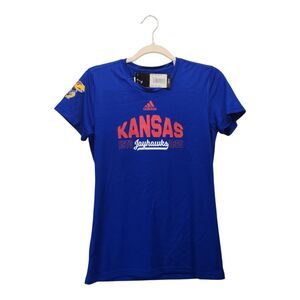 NEW Kansas Jayhawks KU SMALL Adidas AeroReady T-shirt Blue Retail $35